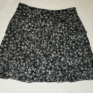Loft Black and Tan Mini Skater Skirt with Ruffled Tiers Size 6